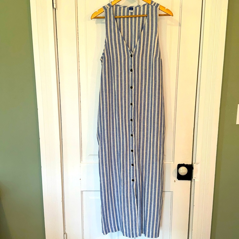 NWT Old Navy Sleeveless Linen-Blend Button-Front Midi Shift Dress, medium tall